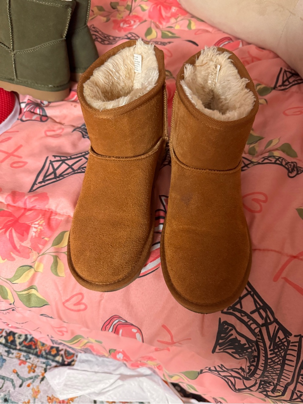 Time and Tru Chestnut Faux-Suede Shearling Lined Ankle Boots